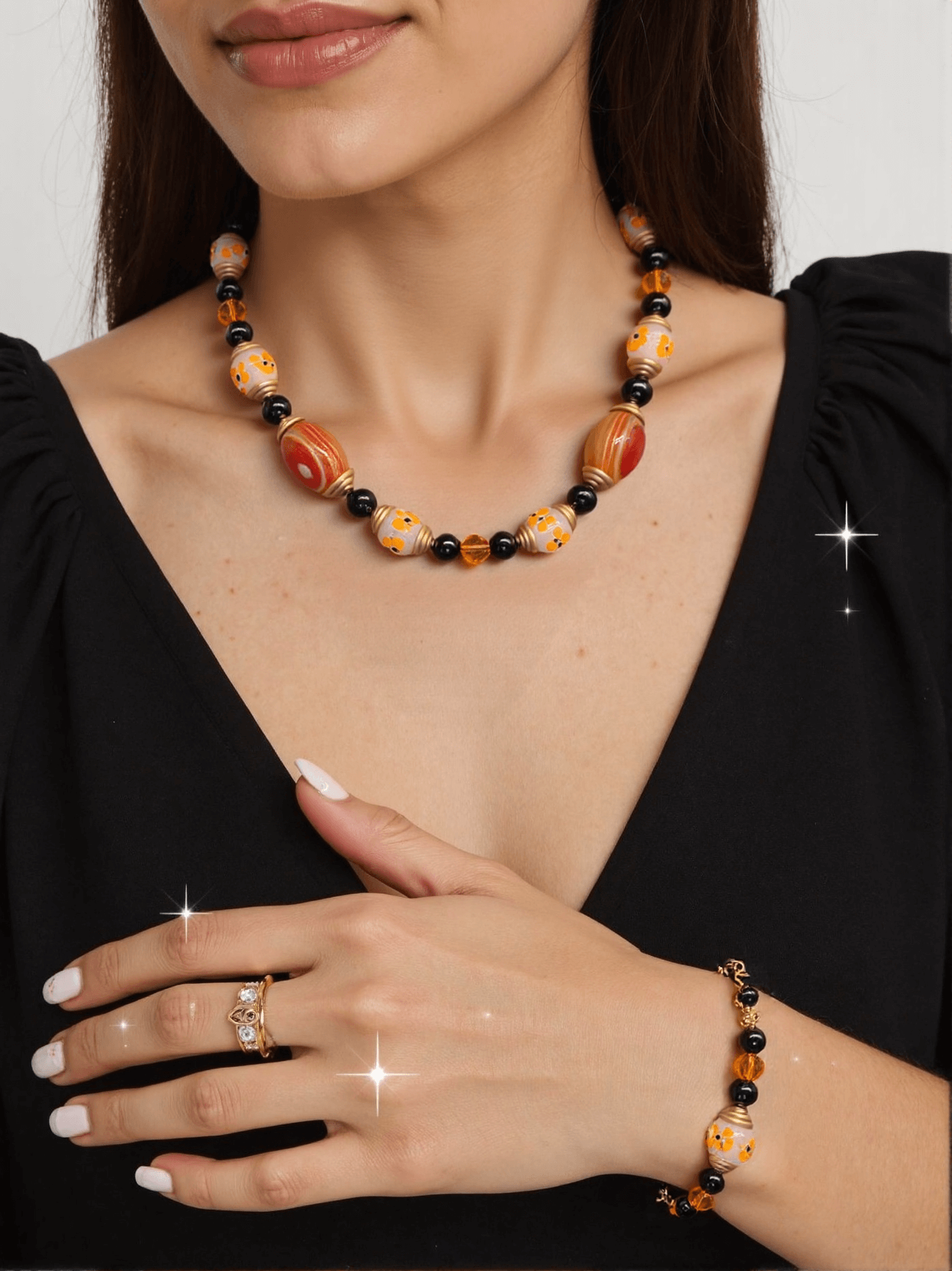 Exquisite Glass Jewelry Set - Necklace and Bracelet(OYG0276)