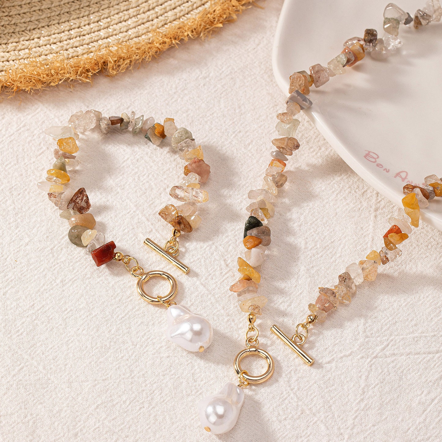 Bohemian Pearl and Stone Jewelry Set: Natural Elegance!