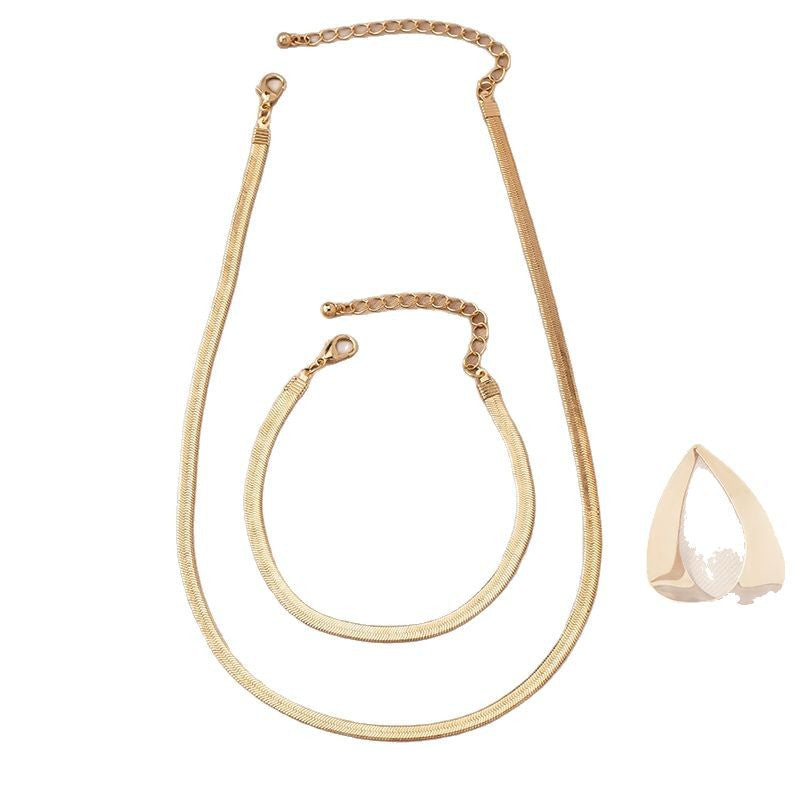 European and American Minimalist Snake Bone Necklace Earrings Bracelet Set+Niche Versatile Basic Style Minimalist Collarbone