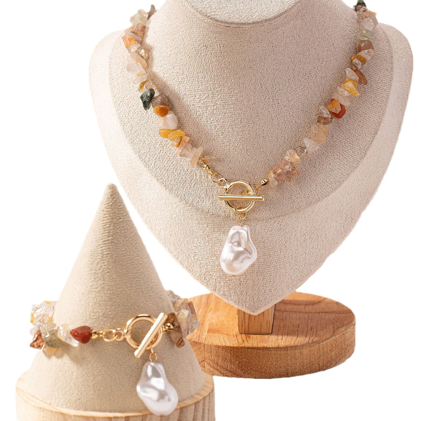 Bohemian Pearl and Stone Jewelry Set: Natural Elegance!