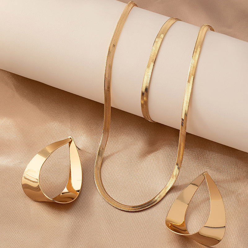 European and American Minimalist Snake Bone Necklace Earrings Bracelet Set+Niche Versatile Basic Style Minimalist Collarbone