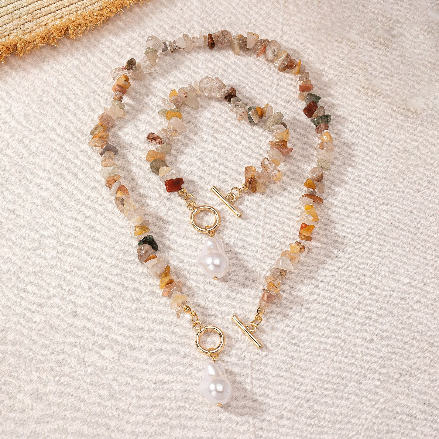 Bohemian Pearl and Stone Jewelry Set: Natural Elegance!