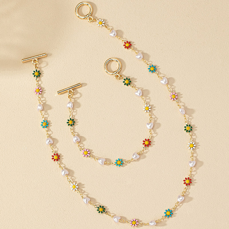Colorful Flower & Pearl Jewelry Set: Fun & Chic!