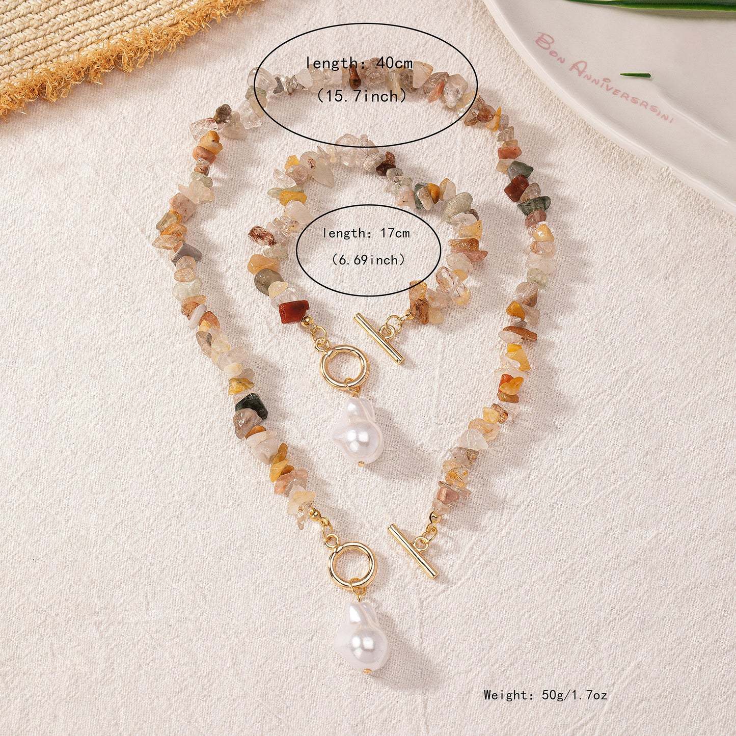 Bohemian Pearl and Stone Jewelry Set: Natural Elegance!