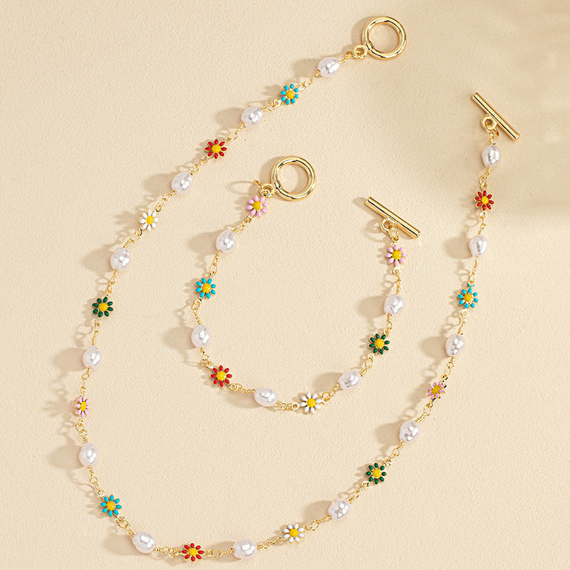 Colorful Flower & Pearl Jewelry Set: Fun & Chic!