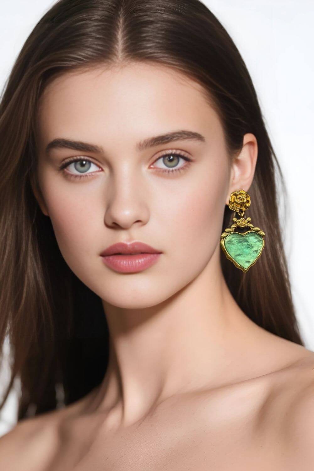 Green Heart Earrings-OYE044