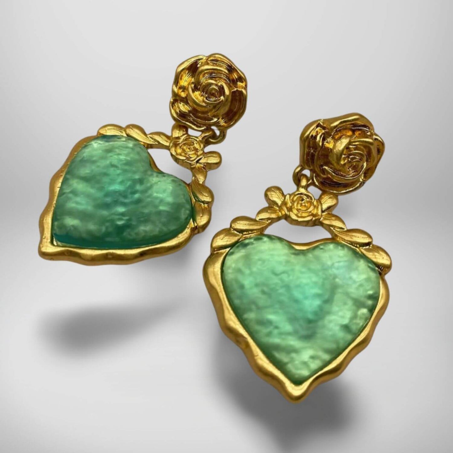 Green Heart Earrings-OYE044