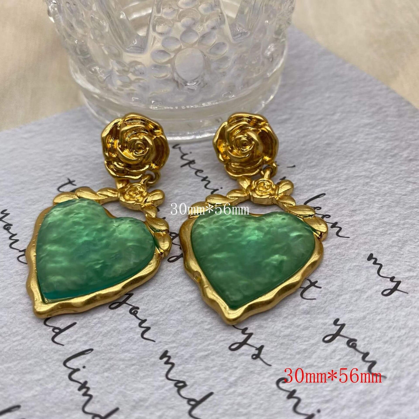 Green Heart Earrings-OYE044