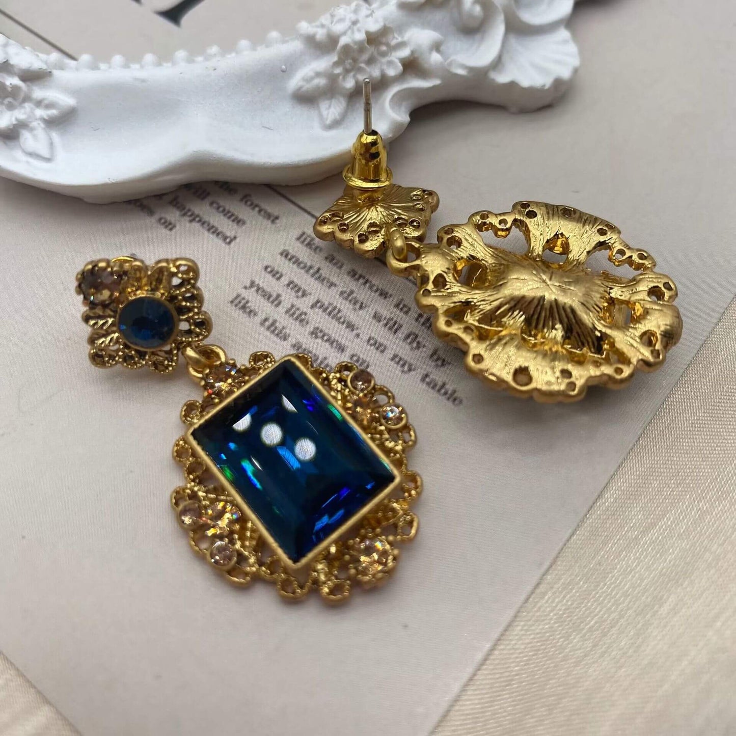 Navy Blue Gem Earrings-OYE051