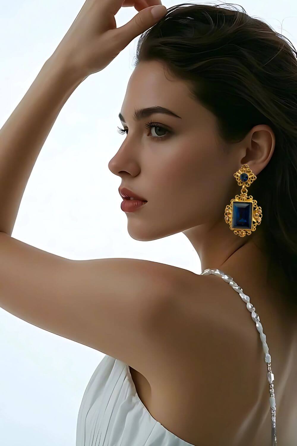 Navy Blue Gem Earrings-OYE051