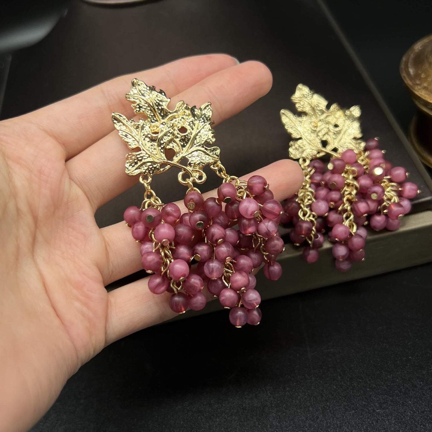 Purple grape earrings