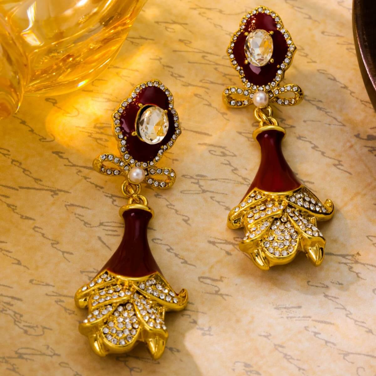 Red flower earrings