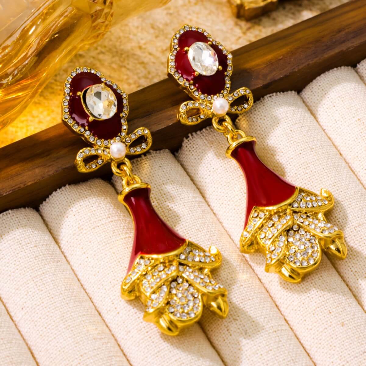 Red flower earrings