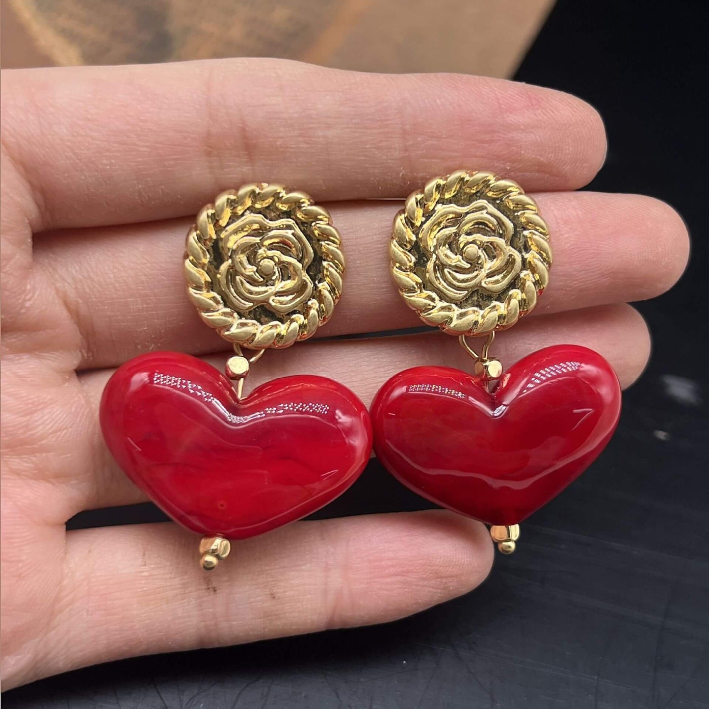 Red heart earrings