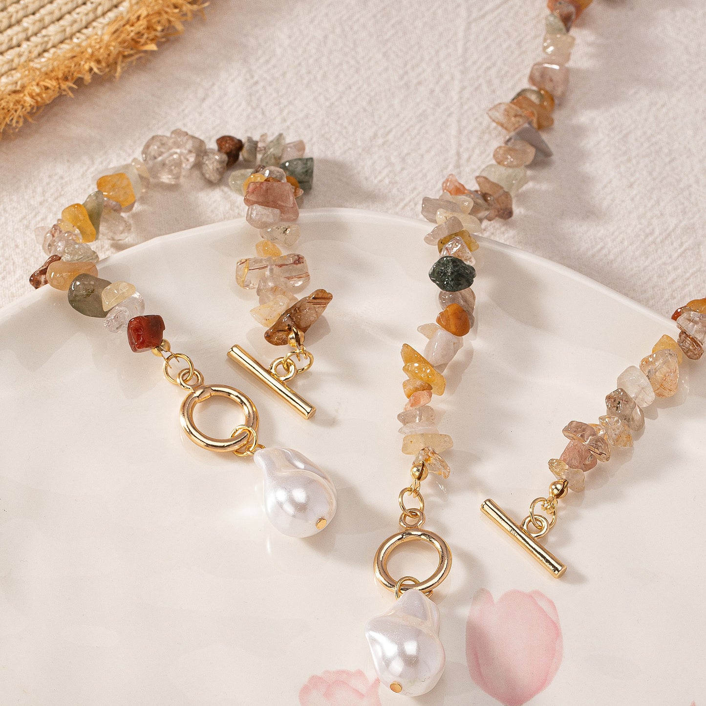 Bohemian Pearl and Stone Jewelry Set: Natural Elegance!