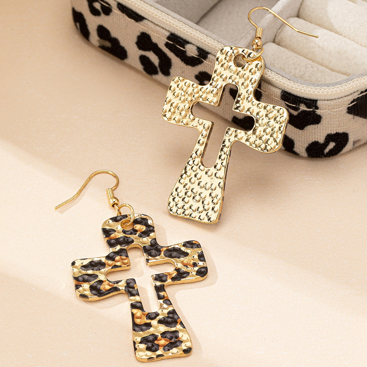 Bold Leopard Print Cross Earrings: Edgy & Stylish!