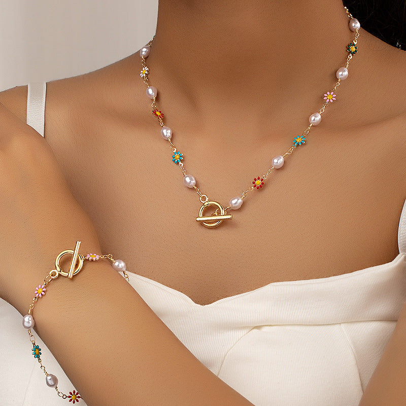 Colorful Flower & Pearl Jewelry Set: Fun & Chic!