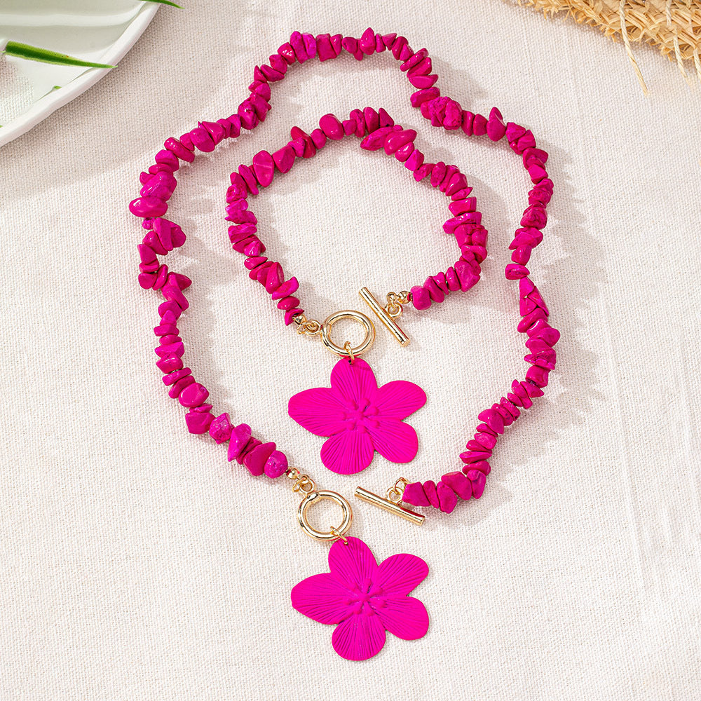 Trendy Beaded Flower Necklace Set: Fun & Funky!