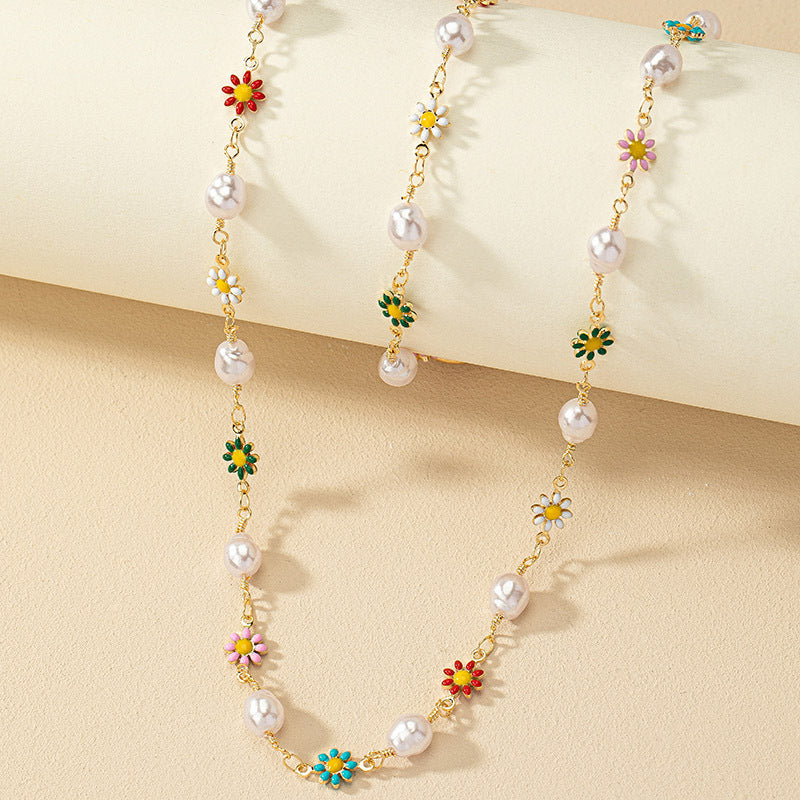 Colorful Flower & Pearl Jewelry Set: Fun & Chic!
