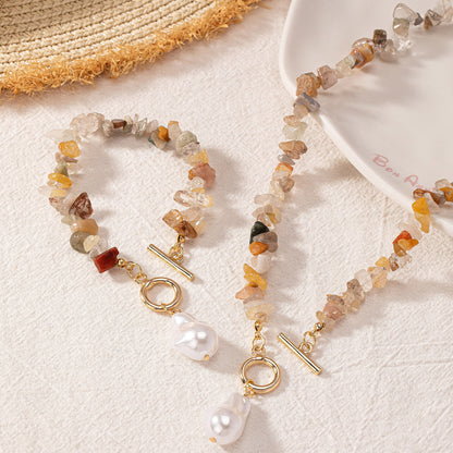 Bohemian Pearl and Stone Jewelry Set: Natural Elegance!