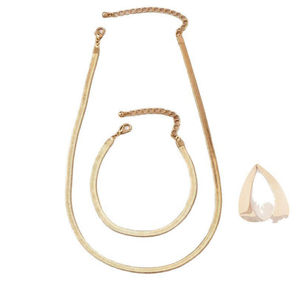 European and American Minimalist Snake Bone Necklace Earrings Bracelet Set+Niche Versatile Basic Style Minimalist Collarbone