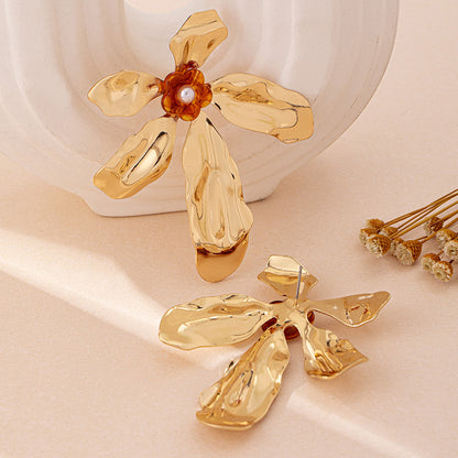 European and American Cross-Border Trend New Style Elegant Exaggerated Metal Flower Earrings Noble Niche Personality Design Earrings Jewelry