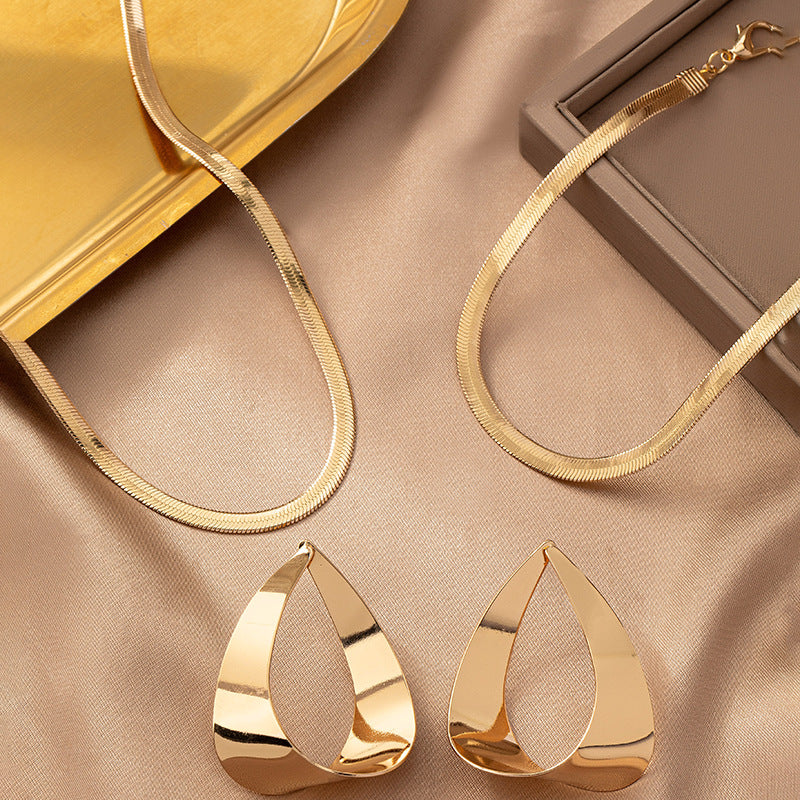 European and American Minimalist Snake Bone Necklace Earrings Bracelet Set+Niche Versatile Basic Style Minimalist Collarbone
