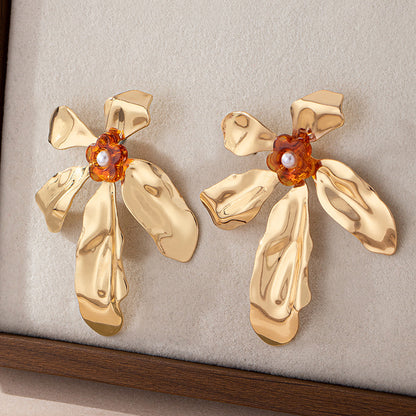 European and American Cross-Border Trend New Style Elegant Exaggerated Metal Flower Earrings Noble Niche Personality Design Earrings Jewelry