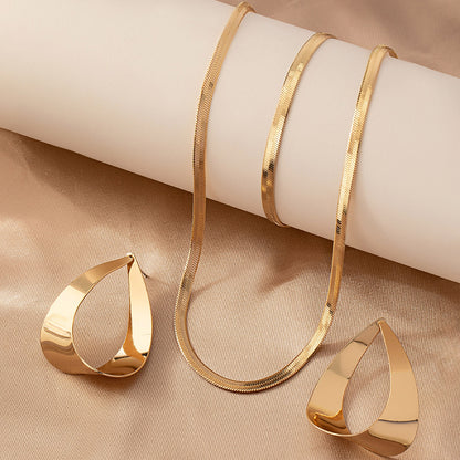 European and American Minimalist Snake Bone Necklace Earrings Bracelet Set+Niche Versatile Basic Style Minimalist Collarbone