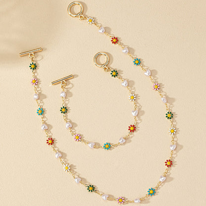 Colorful Flower & Pearl Jewelry Set: Fun & Chic!