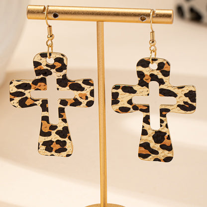 Bold Leopard Print Cross Earrings: Edgy & Stylish!