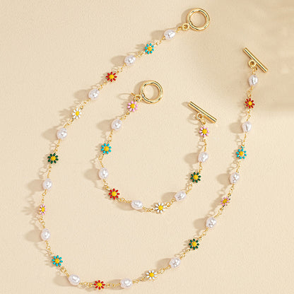 Colorful Flower & Pearl Jewelry Set: Fun & Chic!