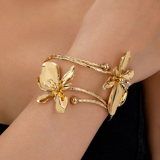 Gold Flower Cuff Bracelet