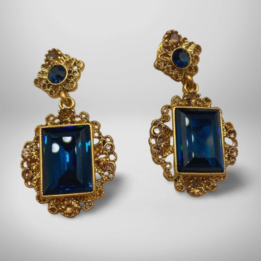 Navy Blue Gem Earrings-OYE051