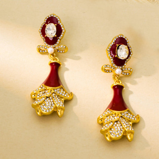Red flower earrings