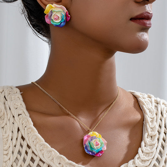 Colorful Rose Jewelry Set: Whimsical & Charming!