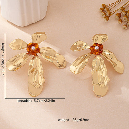 European and American Cross-Border Trend New Style Elegant Exaggerated Metal Flower Earrings Noble Niche Personality Design Earrings Jewelry