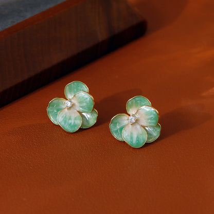 Romantic Pink Camellia Earrings - 3D Enamel Floral Studs -Dainty Spring Jewelry