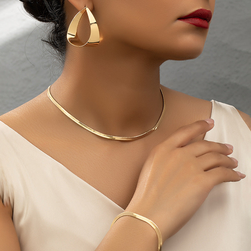 European and American Minimalist Snake Bone Necklace Earrings Bracelet Set+Niche Versatile Basic Style Minimalist Collarbone