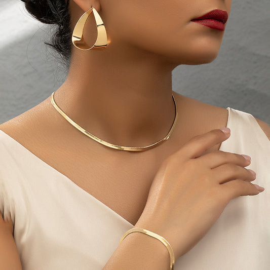 European and American Minimalist Snake Bone Necklace Earrings Bracelet Set+Niche Versatile Basic Style Minimalist Collarbone