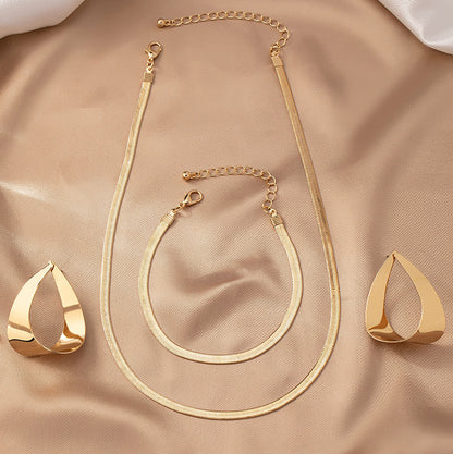 European and American Minimalist Snake Bone Necklace Earrings Bracelet Set+Niche Versatile Basic Style Minimalist Collarbone
